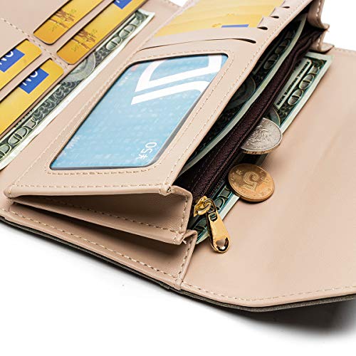 Cartera para Mujer Larga Billetera Señoras, JOSEKO Mujer de Embrague Organizador con Cierre para Monedas Tarjetero para Teléfono Chequera Cartera de Bolsillo Plegable
