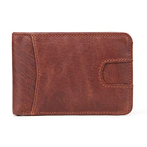Cartera pequeña Informal para Hombre Carteras Delgadas de Cuero Genuino para Hombre Mini Cartera Corta con Tarjetero Monederos de Bolsillo-Mini Cartera marrón