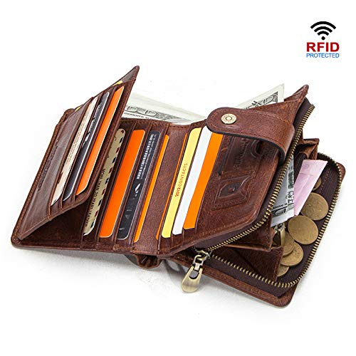 Cartera Vintage de Cuero Genuino para Hombres con Bolsillo para Monedas billeteras Cortas Billetera pequeña con Cremallera con tarjeteros Hombre Monedero-Caja roja, a1