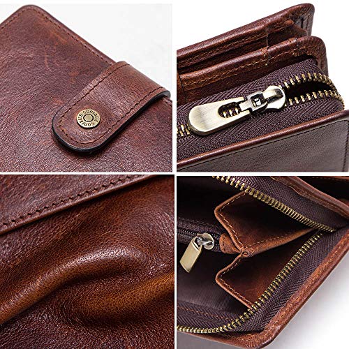 Cartera Vintage de Cuero Genuino para Hombres con Bolsillo para Monedas billeteras Cortas Billetera pequeña con Cremallera con tarjeteros Hombre Monedero-Caja roja, a1