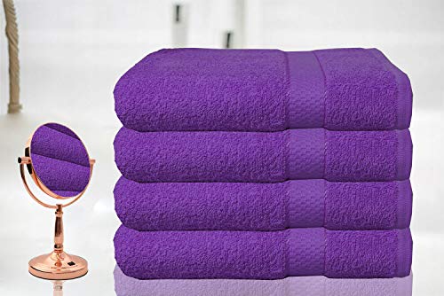 Casabella - Juego de 4 toallas de baño grandes de algodón egipcio peinado, tamaño grande., 100% algodón, Morado, 4 Bath Sheet