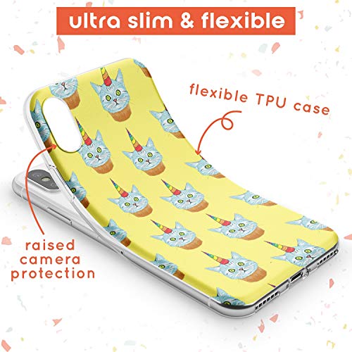 Case Warehouse patrón Caticorn Slim Funda para iPhone XS MAX TPU Protector Ligero Phone Protectora con Animales Lindo Gato Unicornio Mollete