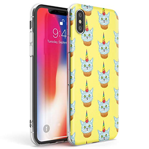 Case Warehouse patrón Caticorn Slim Funda para iPhone XS MAX TPU Protector Ligero Phone Protectora con Animales Lindo Gato Unicornio Mollete