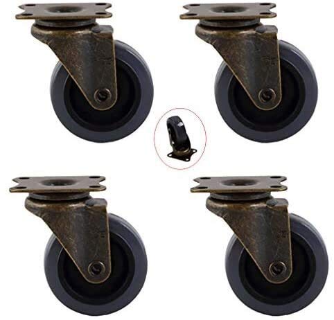 Castor Caster ruedas en movimiento giratorio for trabajo pesado for Muebles 2" 50mm Placa de ruedas, la vendimia de ricino de nylon, bronce aceitado, Mute, rotar 360 °, con placa de montaje, paquete d