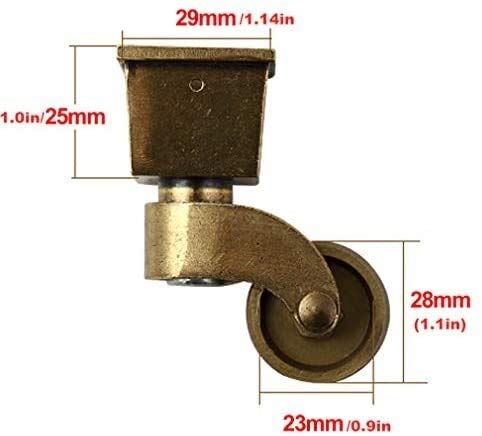 Castor Caster ruedas en movimiento giratorio for trabajo pesado for Muebles Conjunto de 4 ruedas, la vendimia de ricino de nylon, bronce aceitado, Mute, rotar 360 °, con copa cuadrada, for sofá, silla