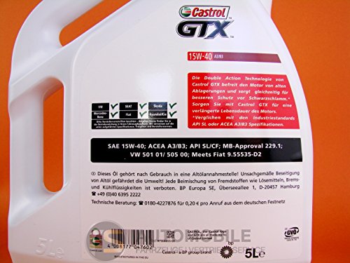 Castrol GTX Aceite de Motores 15W-40 A3/B3 5L (Sello alemán)