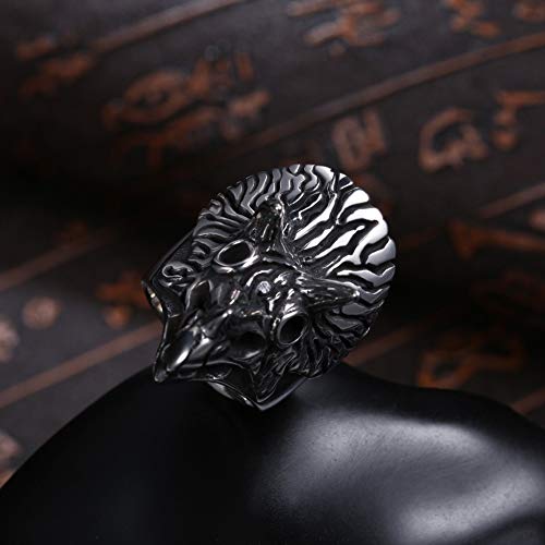 CBCJU Personal Owl Anillo de Acero de Titanio para Hombres Anillo de Peinado de Animales No. 10 Negro