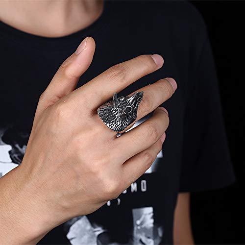 CBCJU Personal Owl Anillo de Acero de Titanio para Hombres Anillo de Peinado de Animales No. 10 Negro