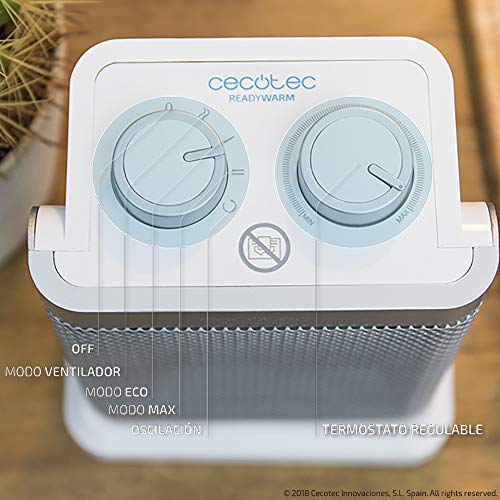 Cecotec Ready Warm 6100 Ceramic Rotate - Calefactor Cerámico Oscilante, 3 Modos, Termostato Regulable, Sistema Antivuelco, Protección sobrecalentamiento, 1500 W