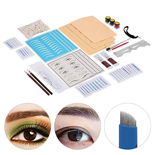 Cejas tatuaje permanente de maquillaje agujas pinzas pigmento para Principiantes, aceites de tatuaje + plantilla de cejas+ marcador de piel + lápices de cejas + agujas de tatuaje + anillos de pigmento