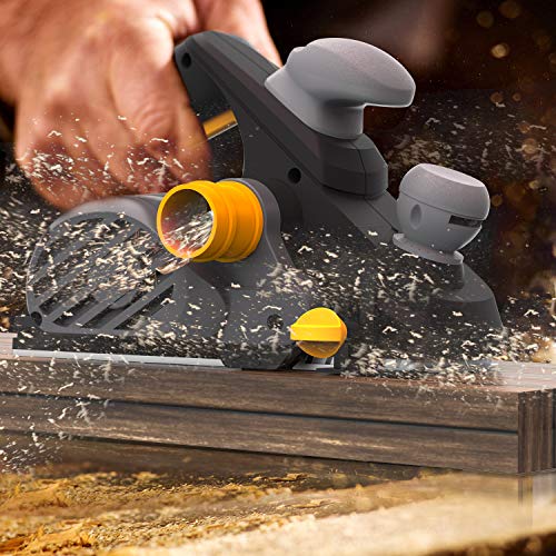 Cepilladora Eléctrica de JELLAS de 16.000 rpm y 850 W, cepillo de 82 mm de ancho y 3 mm de profundidad, incluye soporte, 2 correas de goma y escobillas de carbón, bolsa para recoger el polvo