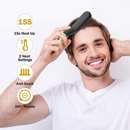 Cepillo Alisador de Barba, Plancha de Pelo y Barba Profesional, Peine Barba Electrico para el cabello y barba de Hombre 2 in 1Multifuncional Peine de Pelo Liso para Hombre Mujer(Con Enchufe de EU)