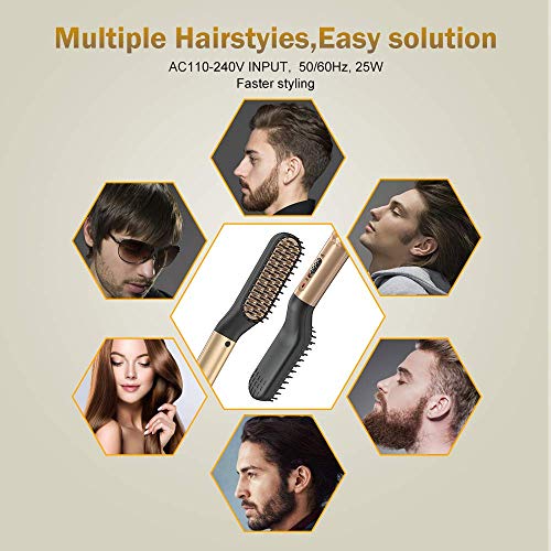 Cepillo Alisador de Barba, Plancha de Pelo y Barba Profesional, Peine Barba Electrico para el cabello y barba de Hombre 2 in 1Multifuncional Peine de Pelo Liso para Hombre Mujer(Con Enchufe de EU)