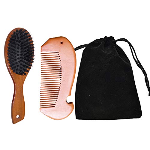 Cepillo de pelo de cerdas de jabalí, Cepillo de pelo de cerdas de jabalí antiestático, Peine de madera natural, Cepillo de peinado profesional para rizos y rizos