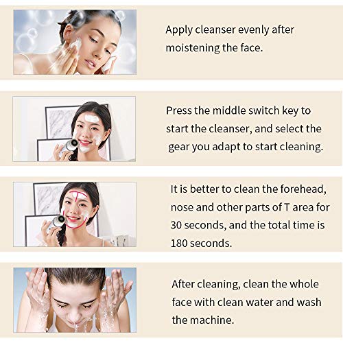 Cepillo facial 4 en 1, cepillo de limpieza facial recargable, cepillo limpiador facial con 4 cabezales de cepillo,Cepillo Cara limpiador facial impermeable para limpieza profunda