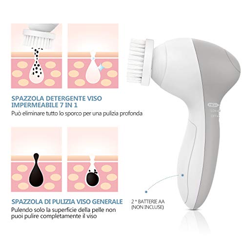 Cepillo Limpiador Facial, 7 En 1 Limpieza Facial Impermeable, Cepillo de Limpieza Masajeadorlos de Cara para Poros, Puntos Negros y Maquillaje