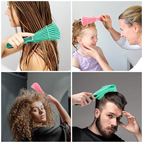 Cepillo para desenredar el cabello Belicoo, para cabello húmedo y seco, Afro 3c a 4c, Cabello con nudos gruesos y rizados, Paquete de 2 peines flexibles rosa y verde, Pulpo diseñado para evitar tirone