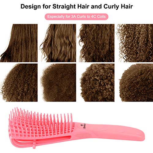 Cepillo para desenredar el cabello Belicoo, para cabello húmedo y seco, Afro 3c a 4c, Cabello con nudos gruesos y rizados, Paquete de 2 peines flexibles rosa y verde, Pulpo diseñado para evitar tirone