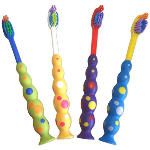 Cepillos Dentales Infantiles ~ Set de 4 Cepillos para Niños con Goma de Succión