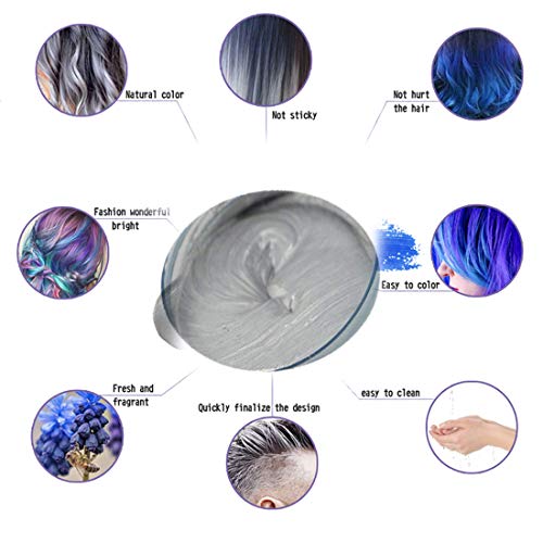 Cera de Color Para el Cabello, Tinte de Cabello Temporal Mujer y Hombre, Cera Pelo DIY, Fórmula Planta Lavable Cera de Peinado Natural Mate 4.23 OZ - Gris Plateado