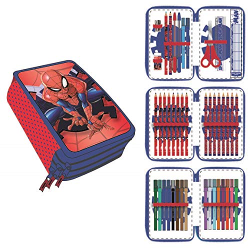 Cerdá, Estuche Plumier Triple con Rotuladores Giotto de Spiderman-Licencia Oficial Marvel Studios Unisex niños, Multicolor, 12.5 X 19.5 X 6.5 CM