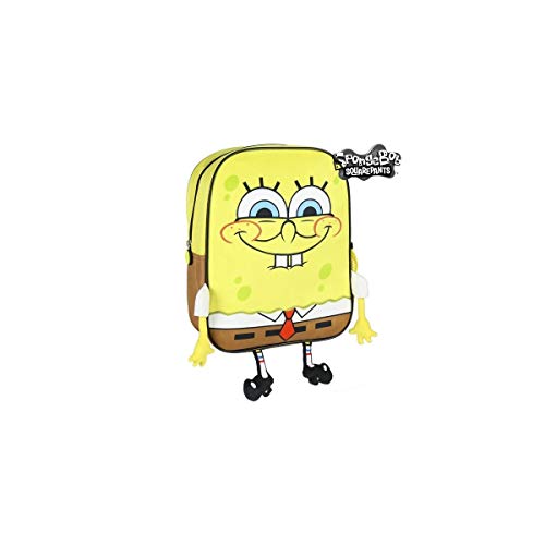 Cerdá, Mochila Infantil Bob Esponja con Aplicaciones de Color Amarillo-Licencia Oficial Nickelodeon Unisex niños, Multicolor, 260X310X100MM