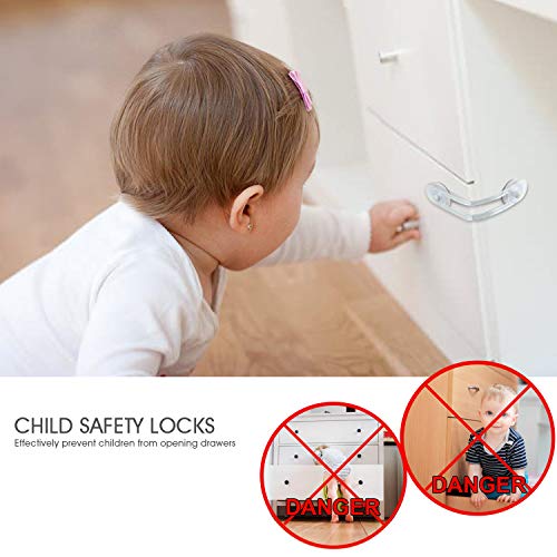 Cerraduras de Seguridad para Niños Yosemy 8 Pieza Bloqueo de Seguridad, Cierres para Armarios, WC, Cocinas, Puertas y Ventanas, Nevera, Extra Fuerte 3 M Adhesivo, Transparente