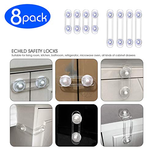 Cerraduras de Seguridad para Niños Yosemy 8 Pieza Bloqueo de Seguridad, Cierres para Armarios, WC, Cocinas, Puertas y Ventanas, Nevera, Extra Fuerte 3 M Adhesivo, Transparente