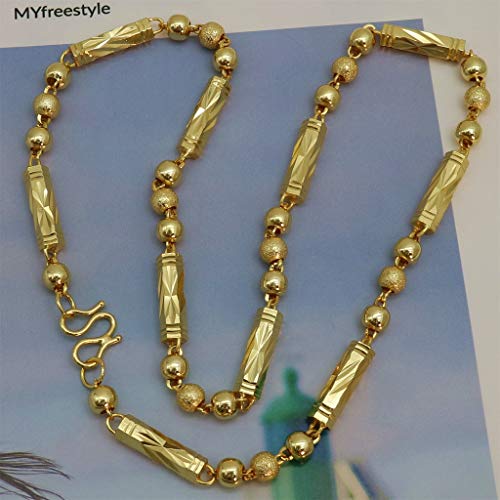 chachacha Men's Solid Pure Hexa Bamboo Knot Necklace Vintage Copper Gold-Plated Jewelry