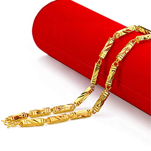 chachacha Men's Solid Pure Hexa Bamboo Knot Necklace Vintage Copper Gold-Plated Jewelry