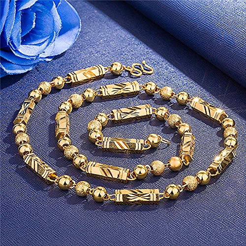 chachacha Men's Solid Pure Hexa Bamboo Knot Necklace Vintage Copper Gold-Plated Jewelry