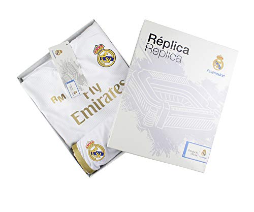 Champion's City Conjunto Complet Infantil Real Madrid Réplica Oficial Licenciado de la Primera Equipación Temporada 2019-2020 Dorsal Liso