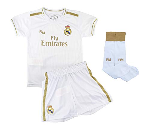 Champion's City Conjunto Complet Infantil Real Madrid Réplica Oficial Licenciado de la Primera Equipación Temporada 2019-2020 Dorsal Liso
