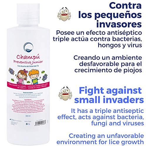 Champú Preventivo Antipiojos con Aceite de Arbol de Te 300 ml - Previene y Protege contra los Piojos - Apto para Cuero Cabelludo Sensible - Farmacéutico