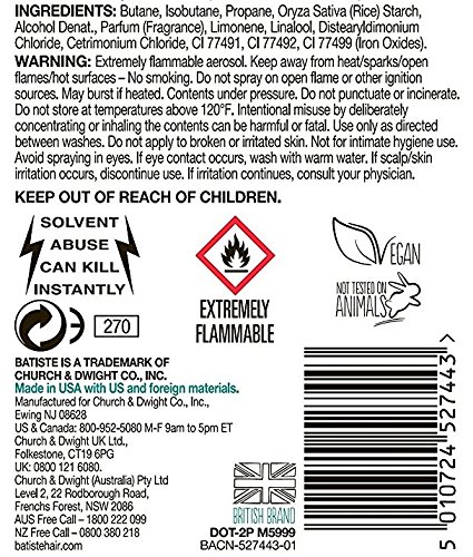 Champú seco Batiste Divine Dark con un toque de color para cabello negro y marrón oscuro, para todo tipo de cabello, paquete de 3 unidades 2 + 1 (3 x 200 ml)