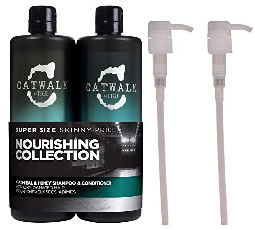 Champú y acondicionador doble CATWALK de avena y miel, para cabello seco y dañado, 2 x 750 ml, con 2 surtidores gratis