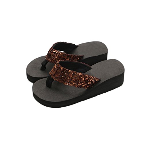 Chanclas Mujer, Xinantime Flip Flop para Mujer Sandalias Antideslizantes con Lentejuelas de Verano Zapatilla Interior y Exterior Flip-Flops (CN:36, Café)