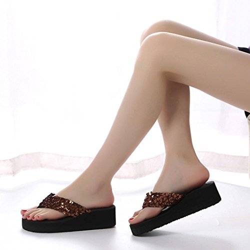 Chanclas Mujer, Xinantime Flip Flop para Mujer Sandalias Antideslizantes con Lentejuelas de Verano Zapatilla Interior y Exterior Flip-Flops (CN:36, Café)
