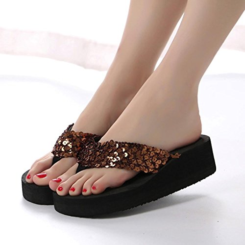 Chanclas Mujer, Xinantime Flip Flop para Mujer Sandalias Antideslizantes con Lentejuelas de Verano Zapatilla Interior y Exterior Flip-Flops (CN:36, Café)