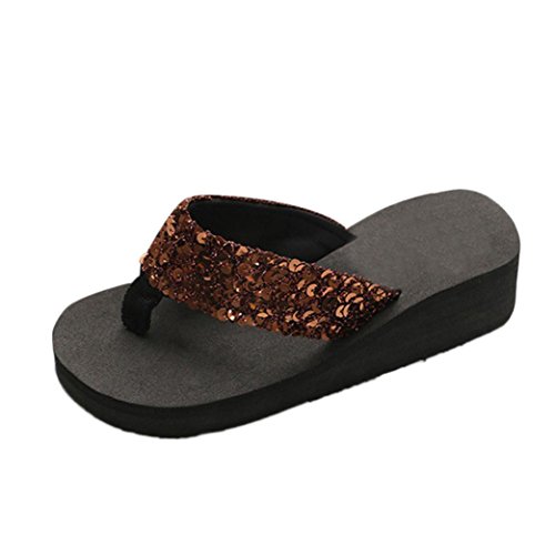 Chanclas Mujer, Xinantime Flip Flop para Mujer Sandalias Antideslizantes con Lentejuelas de Verano Zapatilla Interior y Exterior Flip-Flops (CN:36, Café)