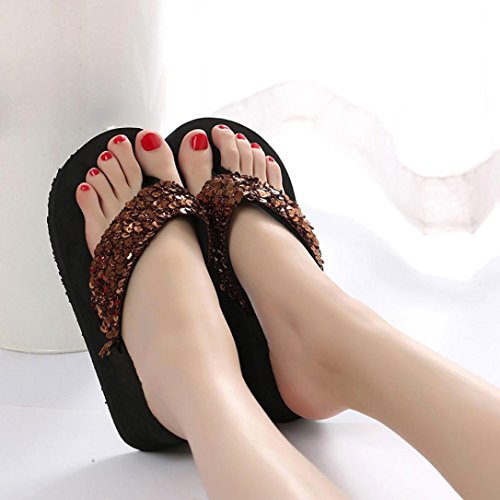 Chanclas Mujer, Xinantime Flip Flop para Mujer Sandalias Antideslizantes con Lentejuelas de Verano Zapatilla Interior y Exterior Flip-Flops (CN:36, Café)