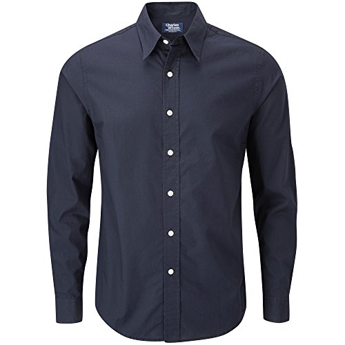 Charles Wilson Camisa Manga Larga Popelina Lisa para Hombre (Large, Navy Blue)