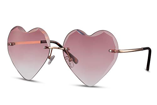 Cheapass Gafas de Sol Metálicas Sin Montura Forma de Corazón Doradas Montura con Rosa Graduales Cristales Translúcidos UV400 protegidas Mujeres