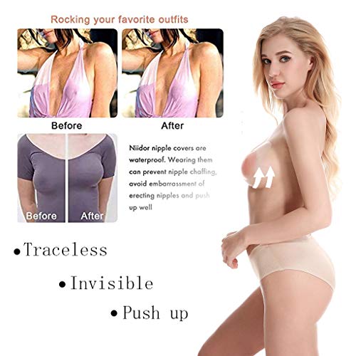 CheChury Pezoneras Silicona Push Up Breast Lift Sujetadores Adhesivos Invisibles Reutilizable Pezón Levantamiento Cubierta 100% Biológica de silicona