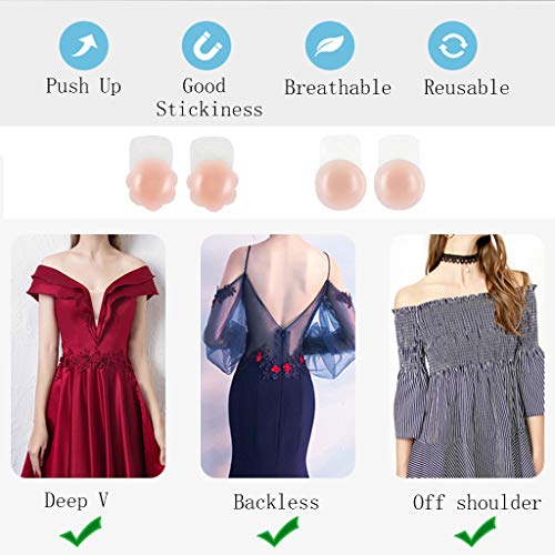 CheChury Pezoneras Silicona Push Up Breast Lift Sujetadores Adhesivos Invisibles Reutilizable Pezón Levantamiento Cubierta 100% Biológica de silicona