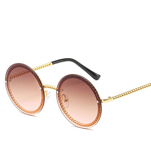 chenxing Personalidad Metal Cadena Sin Marco Gafas De Sol Europeas Y Americana Tendencia Pequeña Fragancia Gafas De Sol Señoras Set-up Gafas Nuevo Rebanadas de té doble con marco de oro