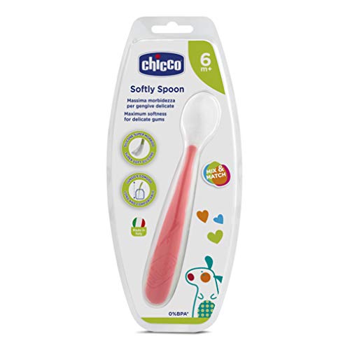 Chicco 00006828710000 Beginning Cuchara de Silicona Blanda 6M+, Rojo