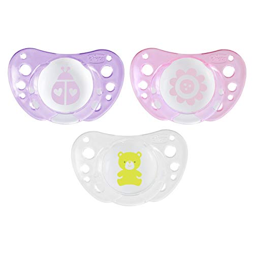 Chicco Physio Air - Pack de 2 chupetes de silicona para 0 - 6 meses, modelos aleatorios, color rosa