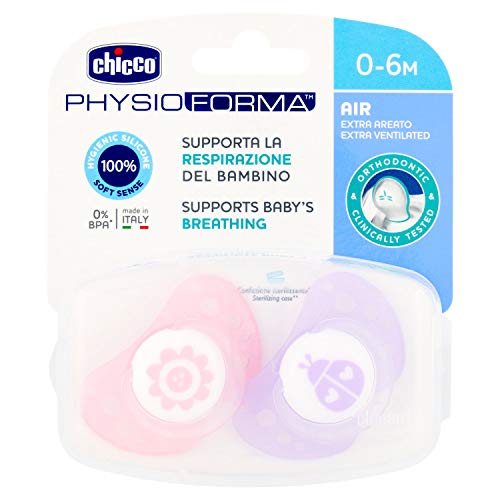 Chicco Physio Air - Pack de 2 chupetes de silicona para 0 - 6 meses, modelos aleatorios, color rosa