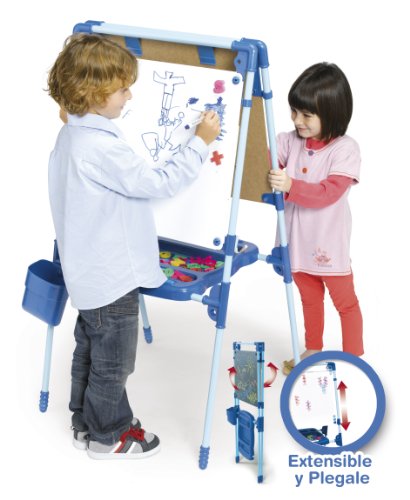 Chicos - Pizarra Infantil 2 en 1: Magnética y de Tiza, Incluye un Rotulador, Tizas de Colores e Imanes de Letras y Números, a partir de 3 Años, Color Azul, Medida: 62.5 x 60 x 120 cm